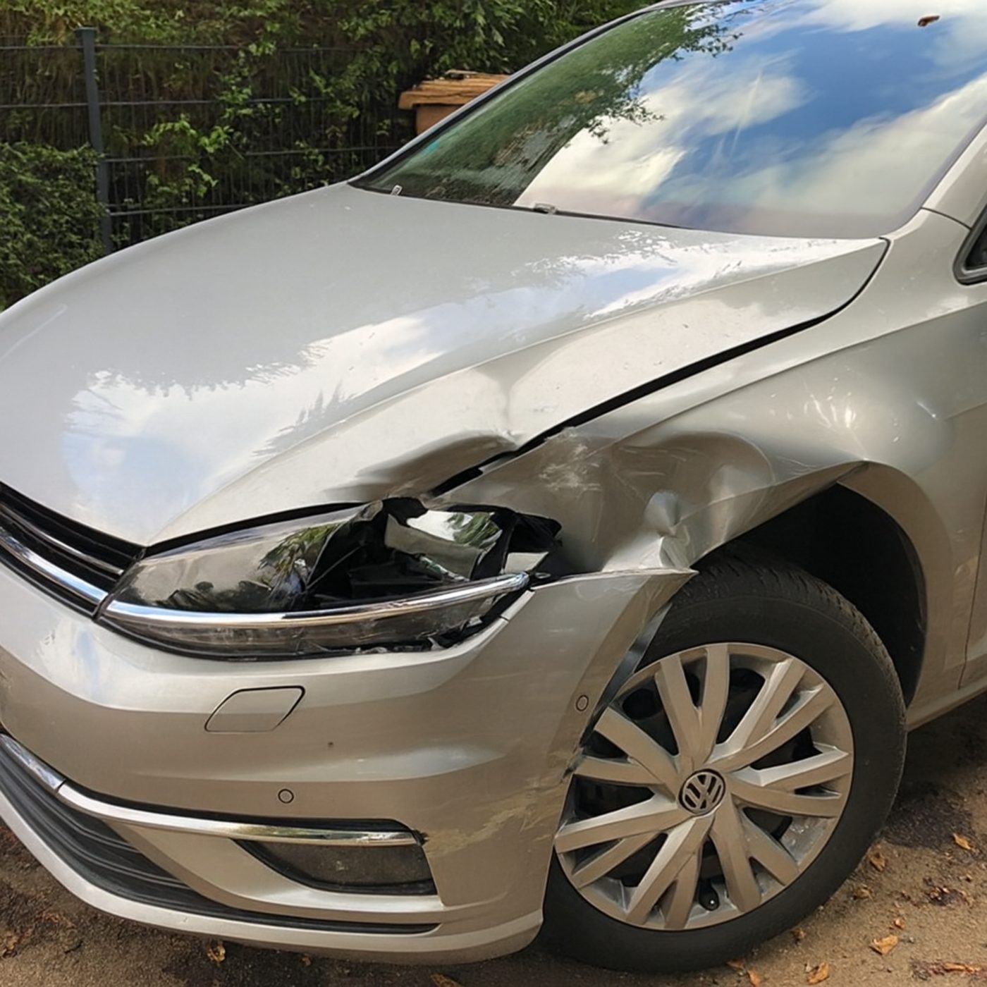 Front-left vehicle damage photo submitted with a wildlife collision claim
